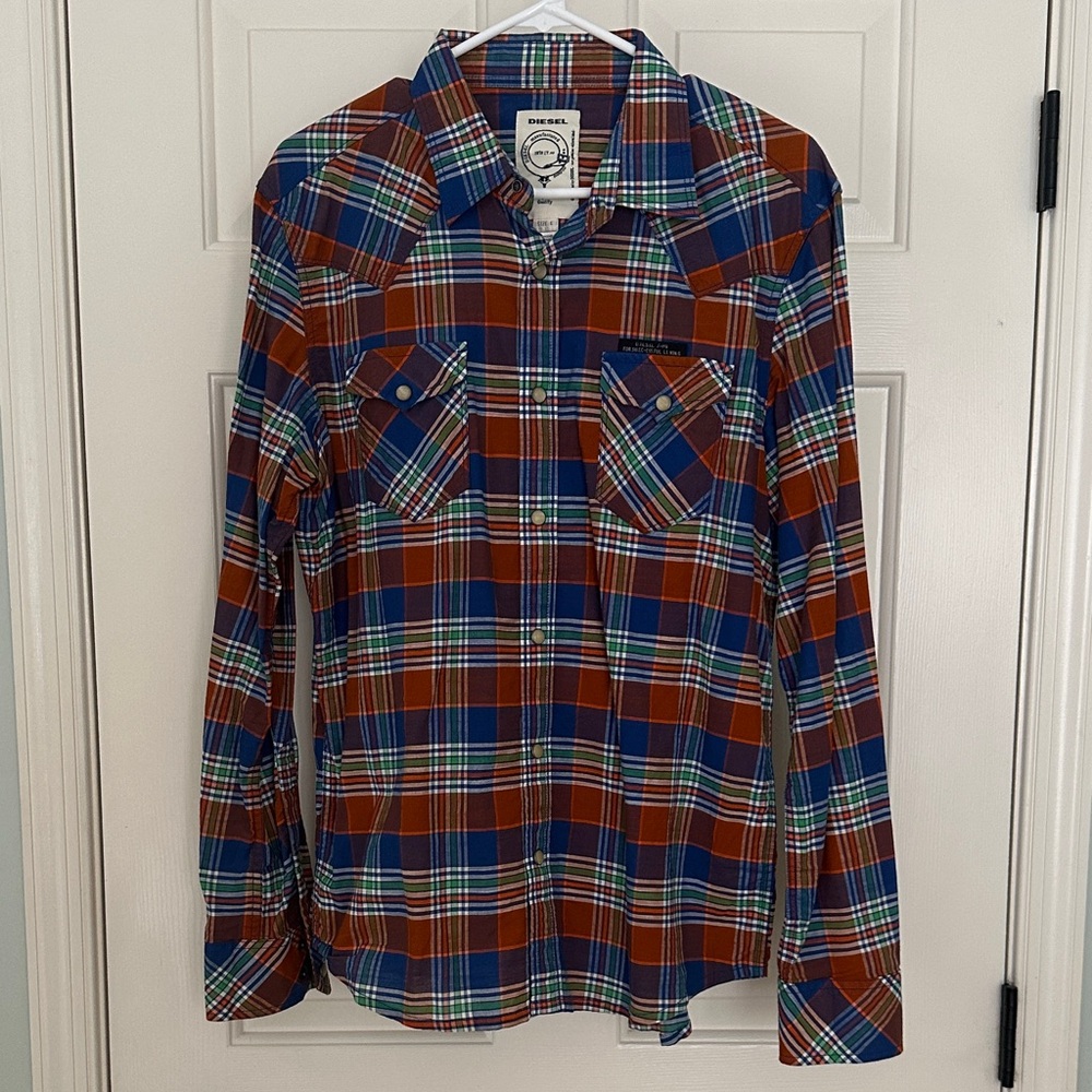 Diesel Blue and Orange Plaid Shirt